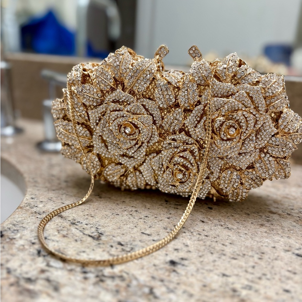 Gold Rose Crystal Clutch